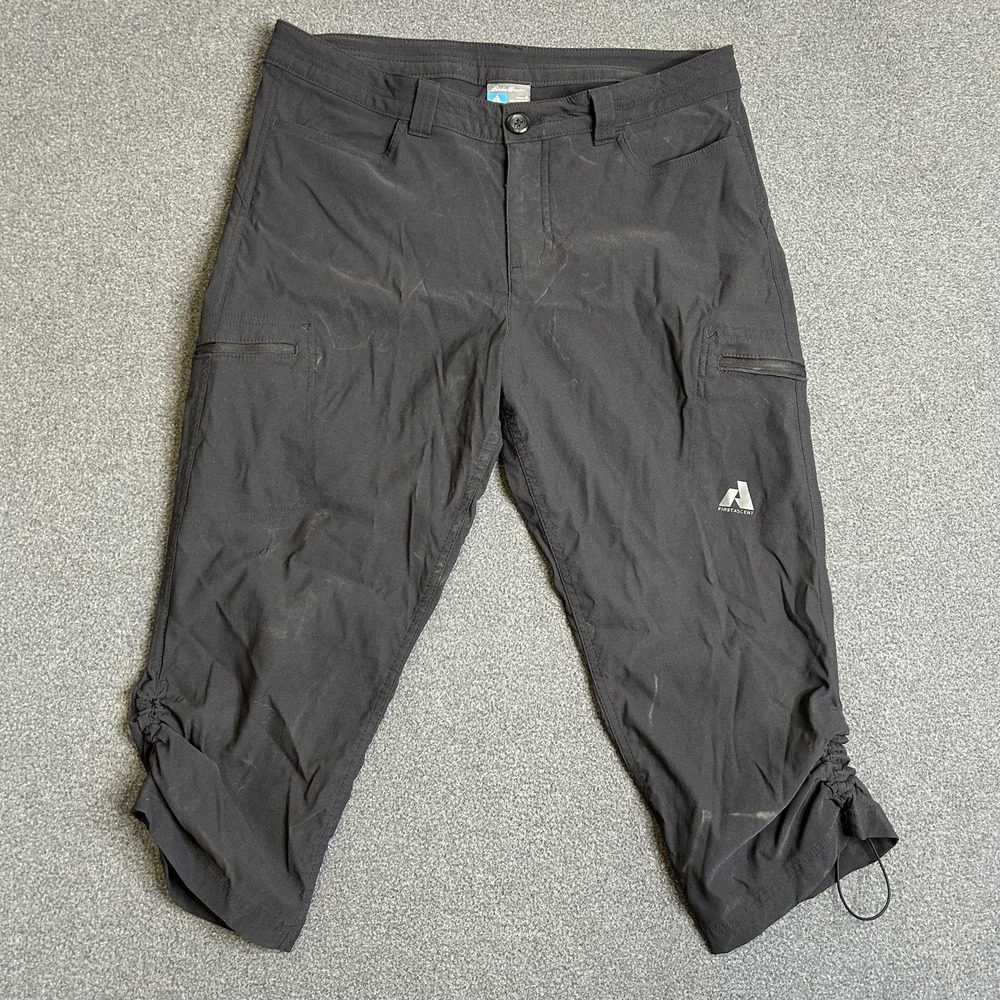 Eddie Bauer Capri Pants Womens 8 Black First Ascent Hiking Zip Pockets Stretch